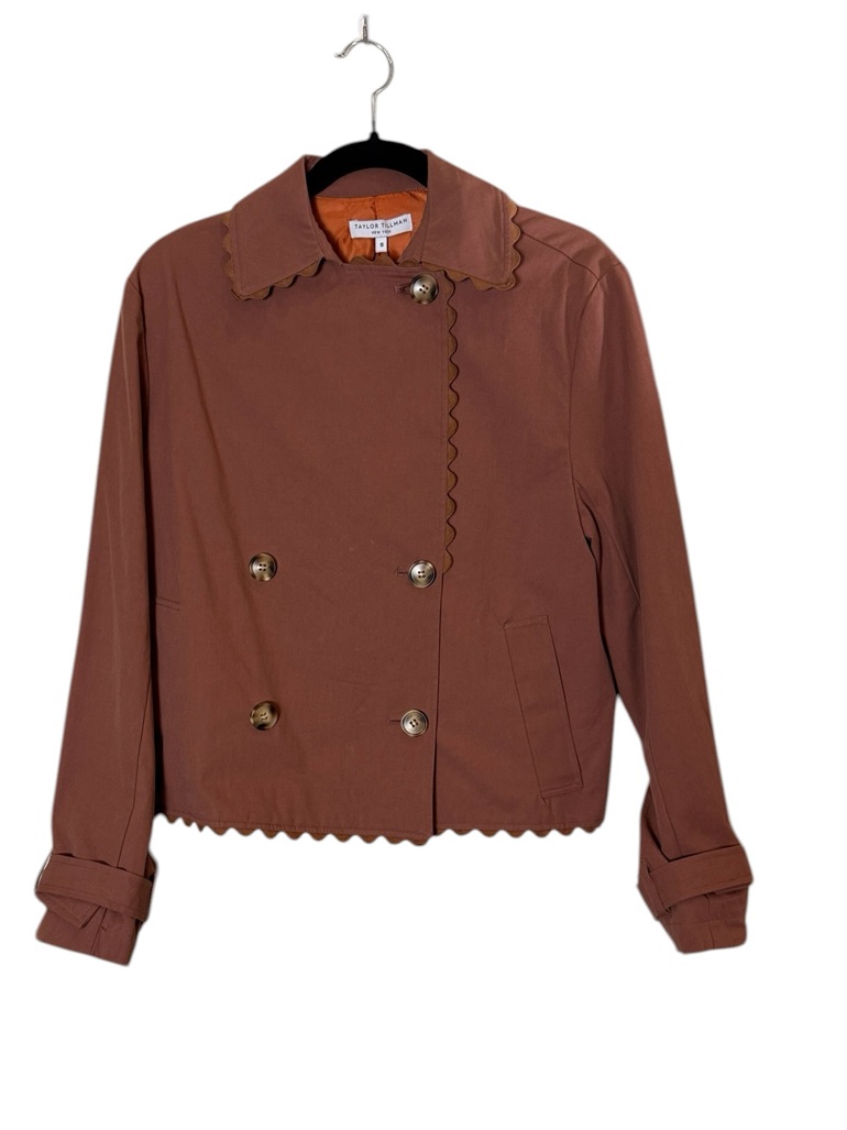 Taylor Tillman Women’s Hannah Double-Breasted Cotton Jacket Scallop Trim Sz S